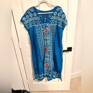 Johnny Was Turquoise Embroidered Linen Dress Size XL
